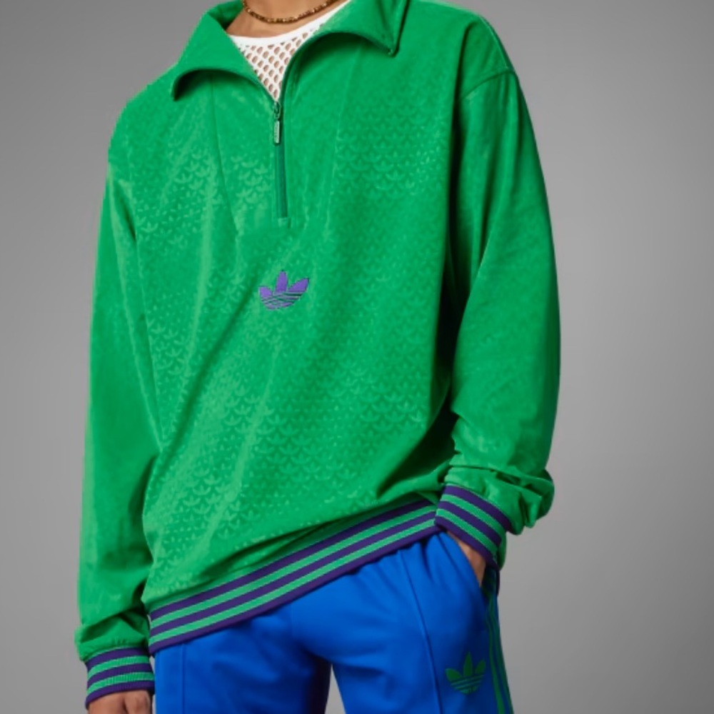 Adidas Original Adicolor Heritage Now Funnel Velour Top 1/4 Zip Track Jacket